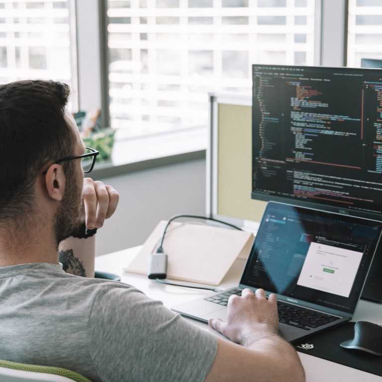 Developer looking at code